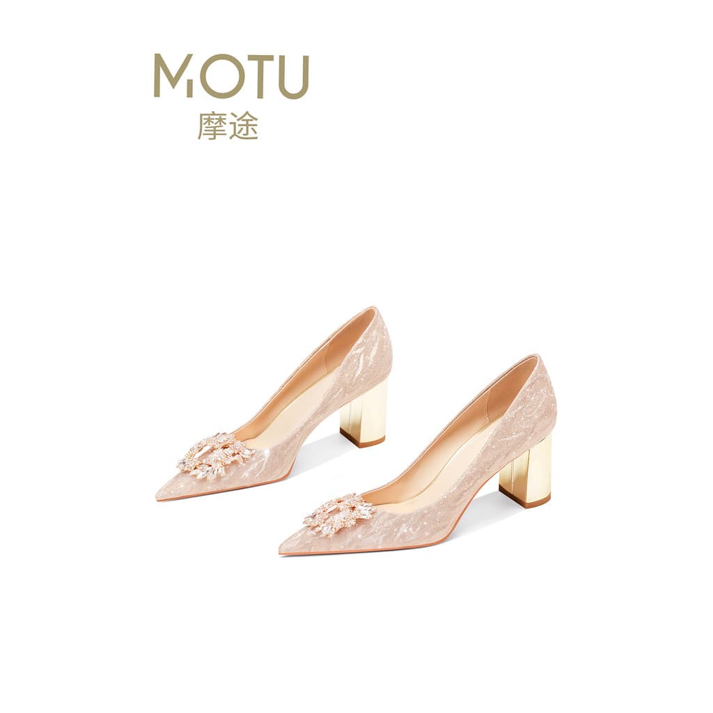 Sapatos de casamento estroboscópicos de salto alto femininos de salto grosso com vestido de casamento diariamente lantej
