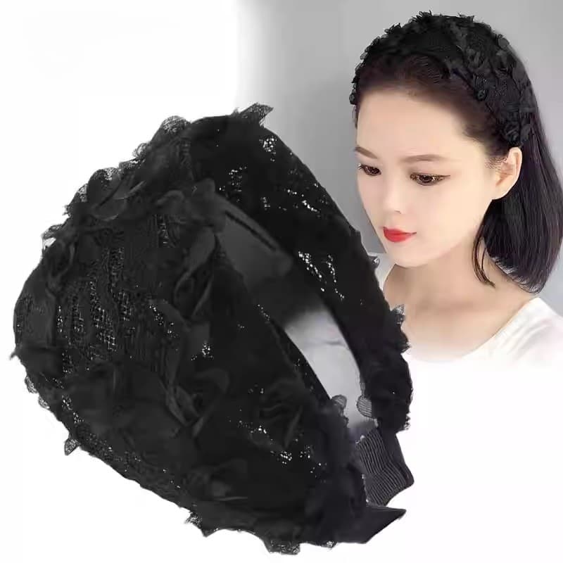 Tiara feminina de aba larga versão coreana flor de renda com dentes antiderrapante capa de cabelo branco cabeça caverna