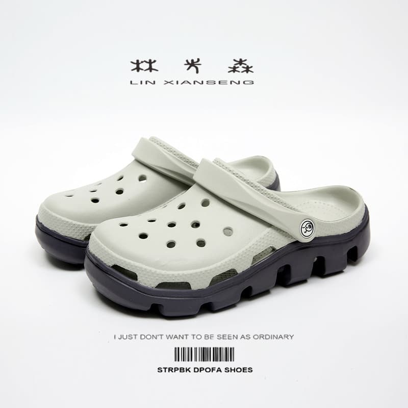Influenciador buraco sapatos masculinos exterior Wear antiderrapante casal verão Baotou desodorante sandálias respirável