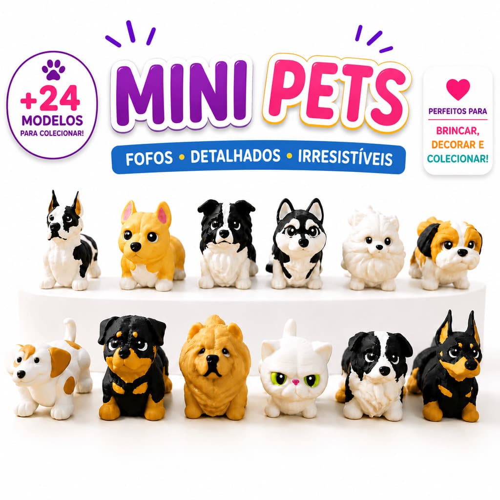 Kit Mini Pets Articulados Cachorros Gatos Flexíveis Colecionáveis Brinquedo Infantil