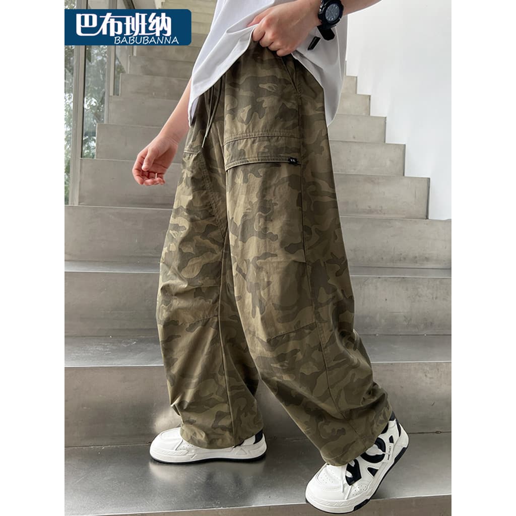 Meninos macacão verão estilo fino 2026 novo estilo calças camufladas das crianças grandes calças infantis roupas de verã