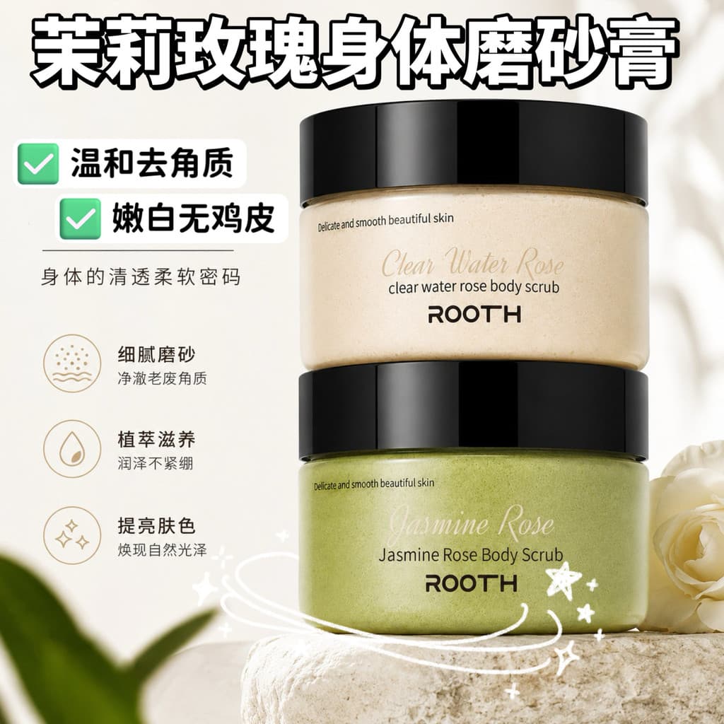 ROTCH Jasmim Água Limpa Rosa Esfoliante Corporal Suave Esfoliante Corporal Clareador de Pele Esfoliante Goosebumps