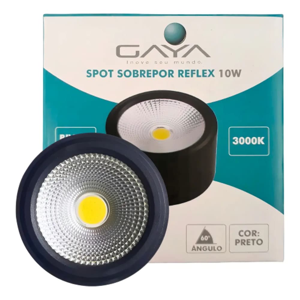 Spot Led Sobrepor Redondo 10w 3000k Preto Reflex Gaya Bivolt Luminaria De Teto Teto Quarto Sala Corredor Ip20 Original