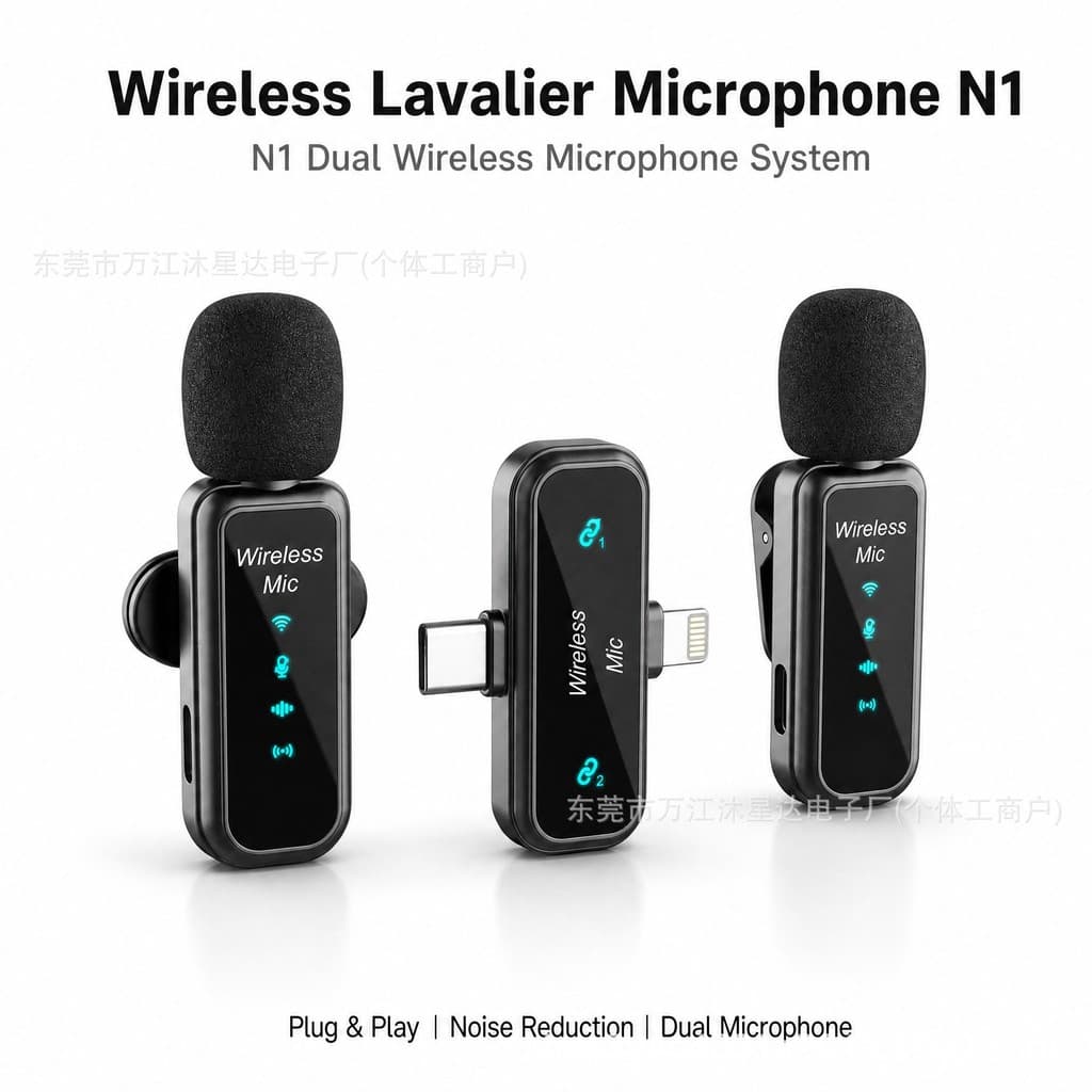 Microfone de lapela sem fio N1, compartimento de carregamento com Display Digital dois em um, microfone de rádio Smart L