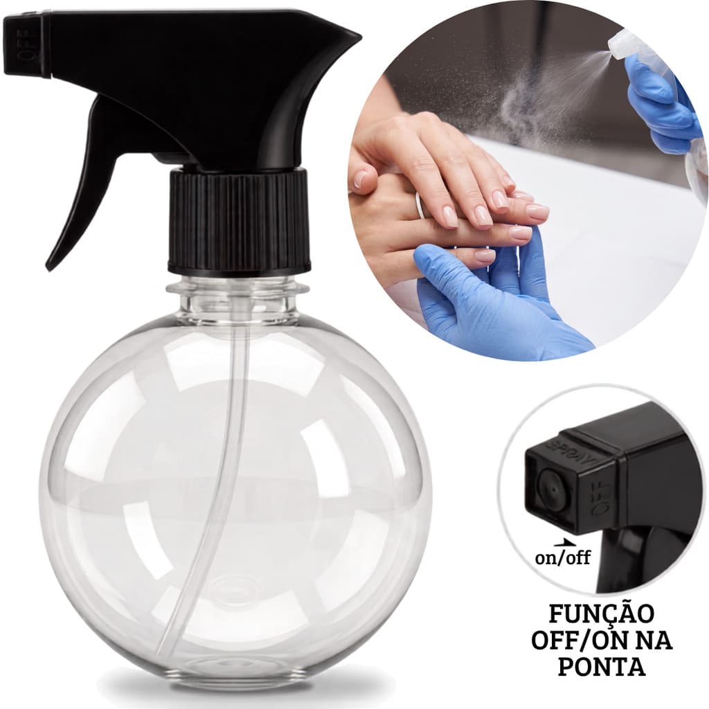 Frasco PET Borrifador Pulverizador Spray Limpeza Manicure 300 ml