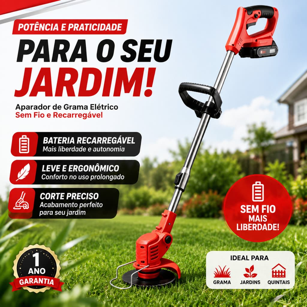 Aparador Roçadeira Elétrica De Grama Nakasaki  A Bateria 48V 1580w Corte de Grama e Mato
