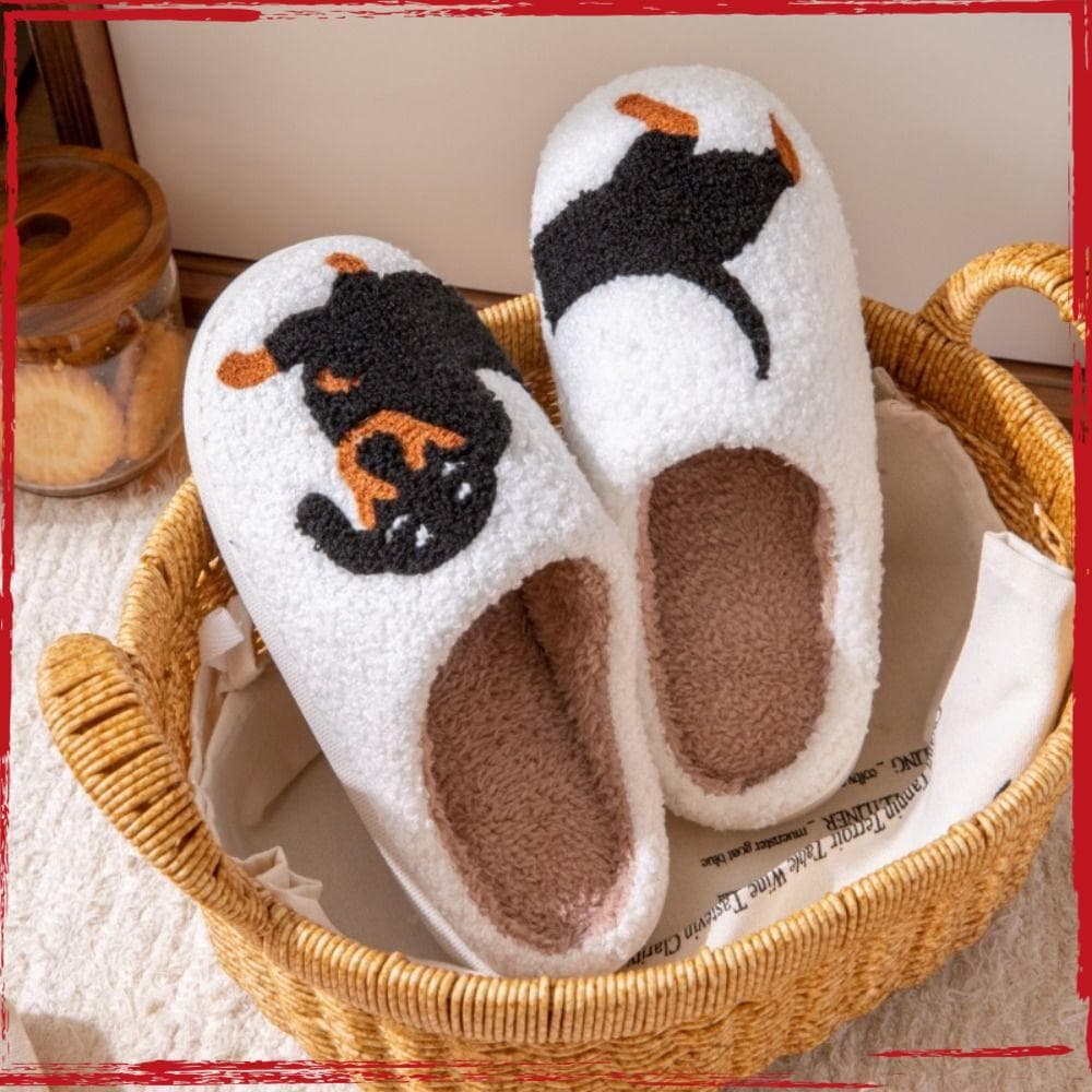 Chinelos De Pelúcia , Cachorro De Desenho Animado De Conforto Quente , Sapatos Antiderrapantes Leves E Macios Com