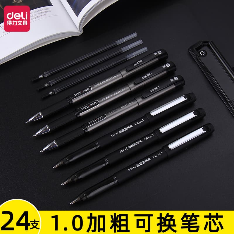 Caneta de Gel Deli 1.0 mm Caneta de assinatura preta Bold Business Caneta grossa Desenho Caneta de assinatura Caneta dur