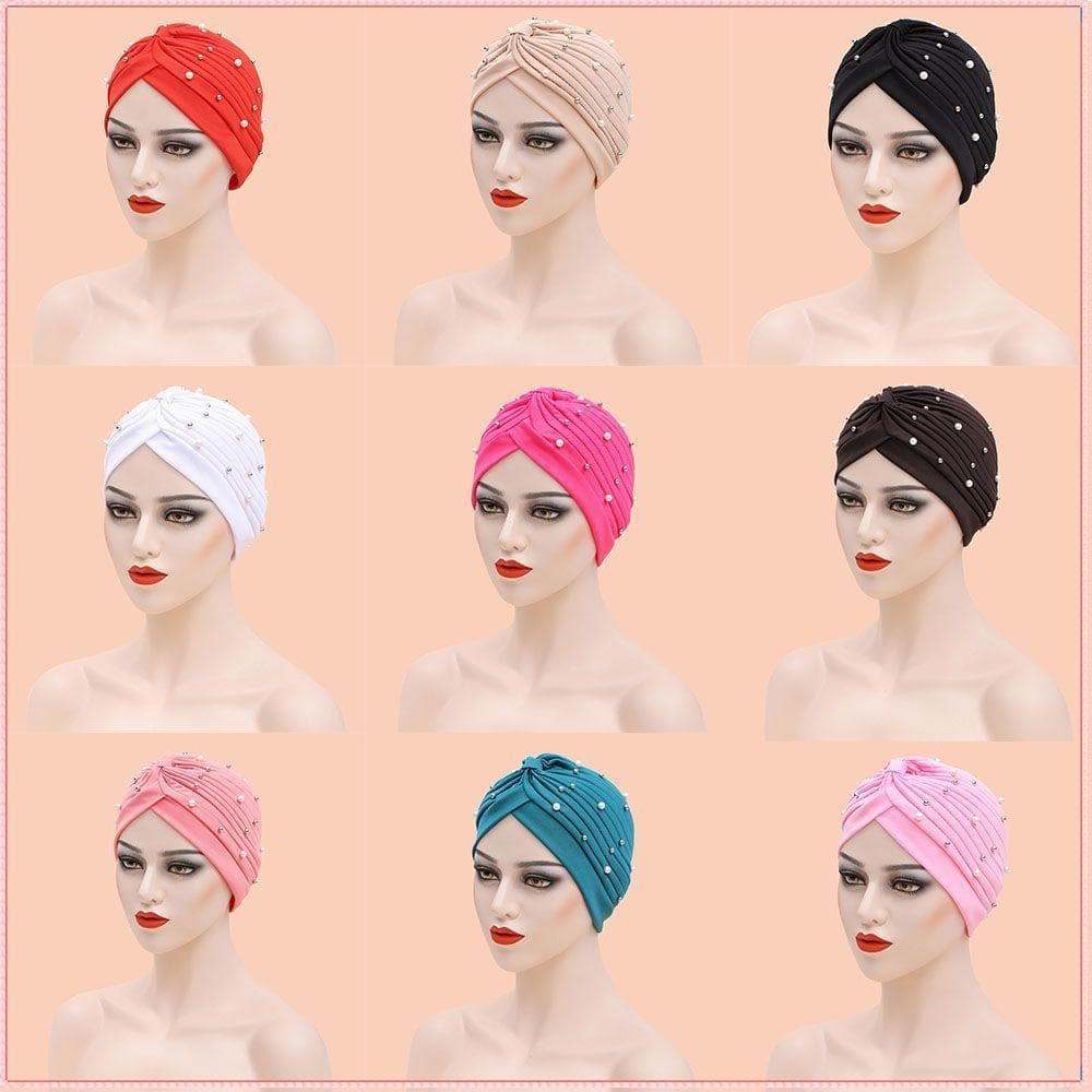 Dobra Sólido Muçulmano Lenço Turbante Mulher Pérola Poliéster Arab Wrap Head