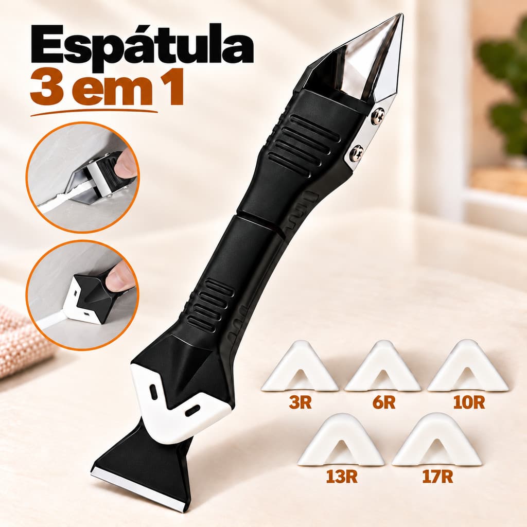 Espátula 3 em 1 para Aplicar e Raspar Rejunte Silicone Ferramenta Multiuso para Aplicação e Remoção