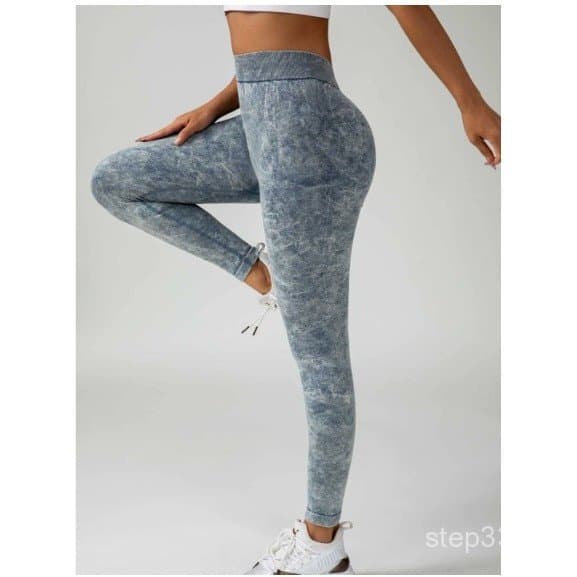 Leggings de cintura alta lavadas nas costas em V para levantamento de quadril feminino/respirável para ciclismo com list