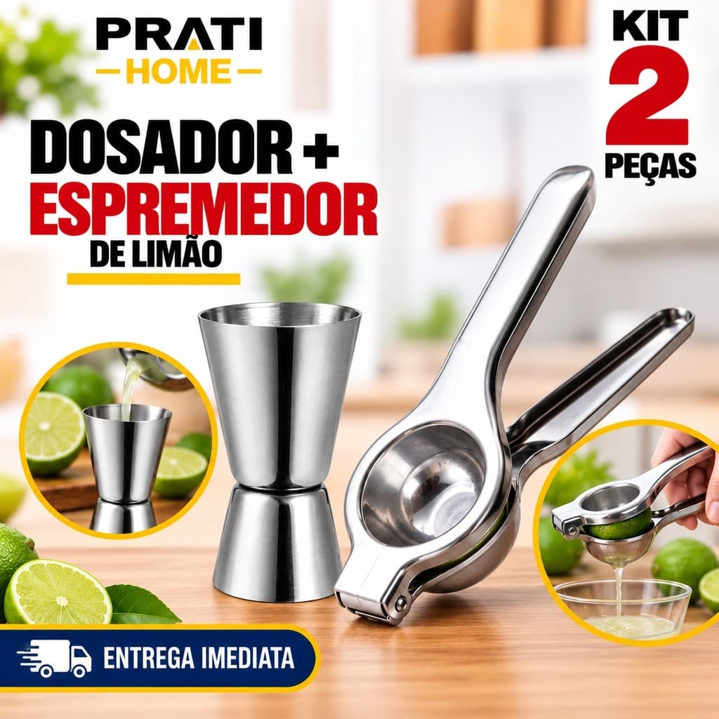 Espremedor de Limão e Dosador duplo de inox para Bebidas,Drinks e Coqueteis 50ml e 25 ml.