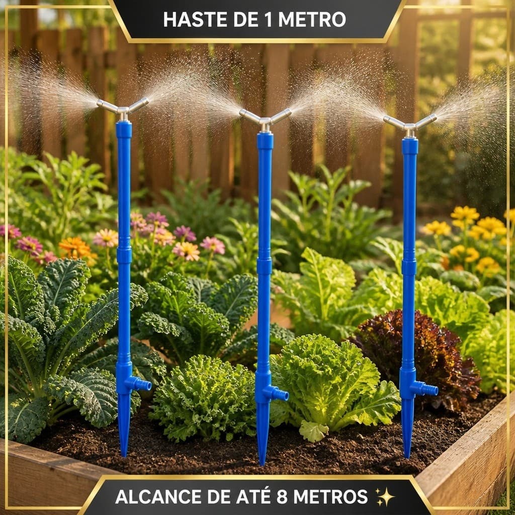 💧Kit 3 Aspersor Regador Irrigação Jardim Horta Bico Giratório Alumínio 1 Metro Alcance 4-8m Gramado💧