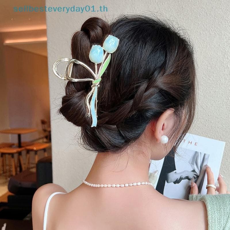 & Sellbest Tulip Flower Grampo De Cabelo Para Trás Cabeça Grab Clip Mulher Moda Rabo De Cavalo Fixo Grampos Simples Over