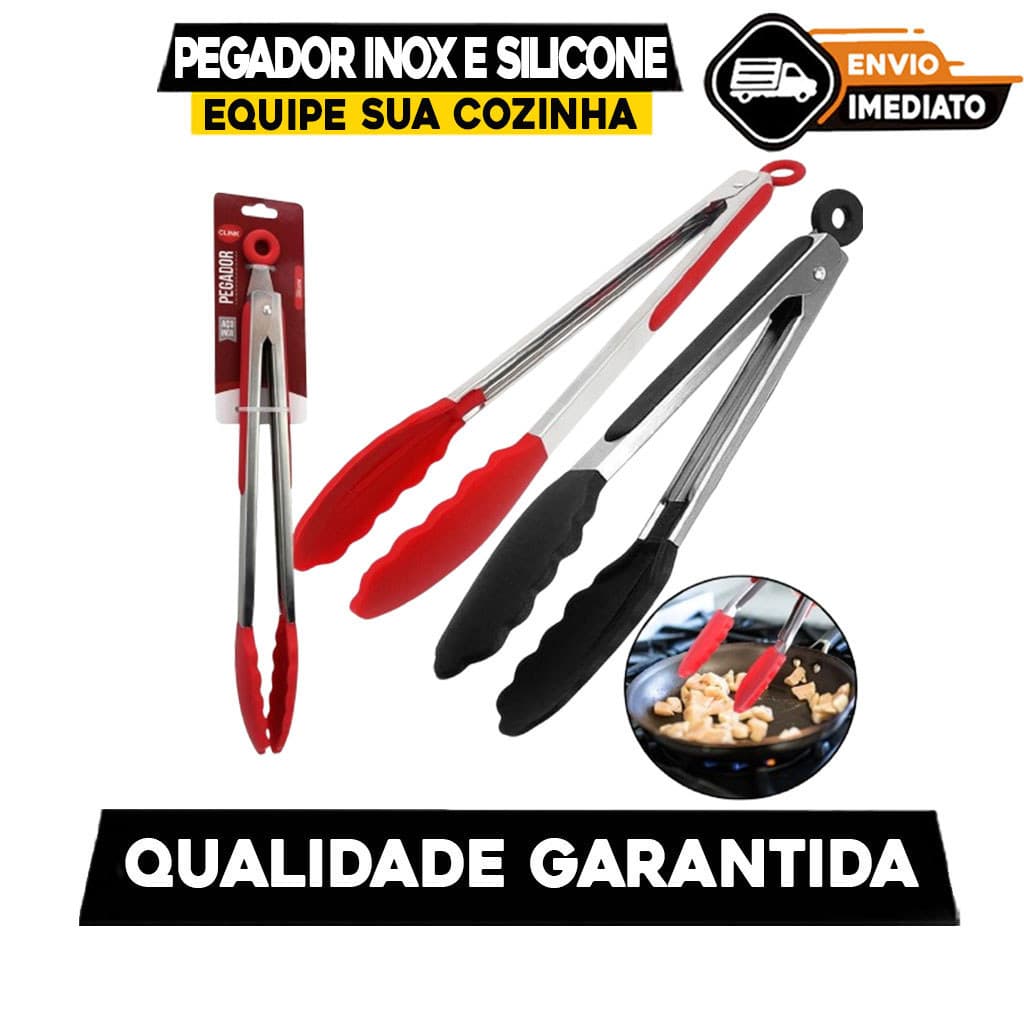 Pegador Em Silicone e Inox para Cozinha - Saladas, Carnes e Alimentos - PEQUENO