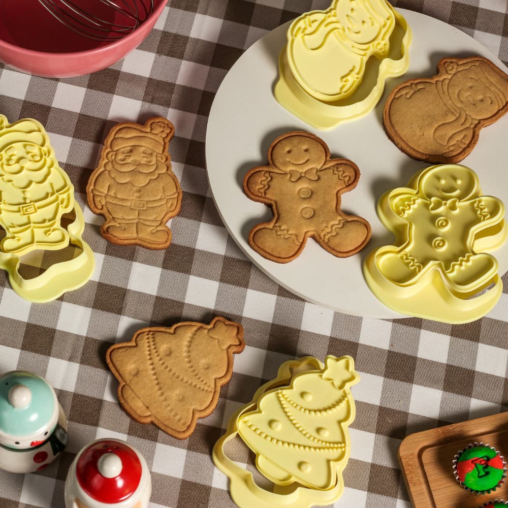 Cortador de Biscoito + Carimbo Confeitaria Natal Blue Star – Ginger, Árvore de Natal, Boneco de Neve e Papai Noel