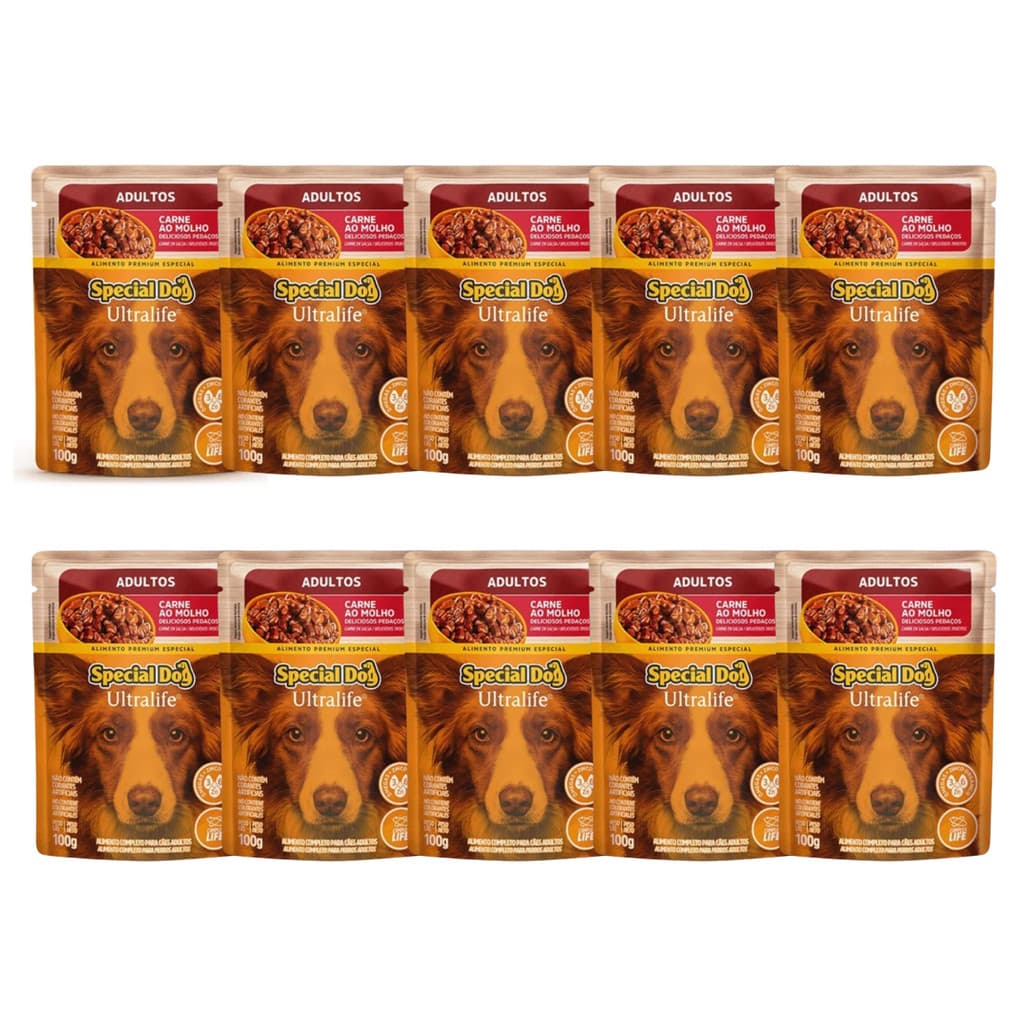 Kit 10 Sache Special Dog Ultralife Carne Cachorro Adulto