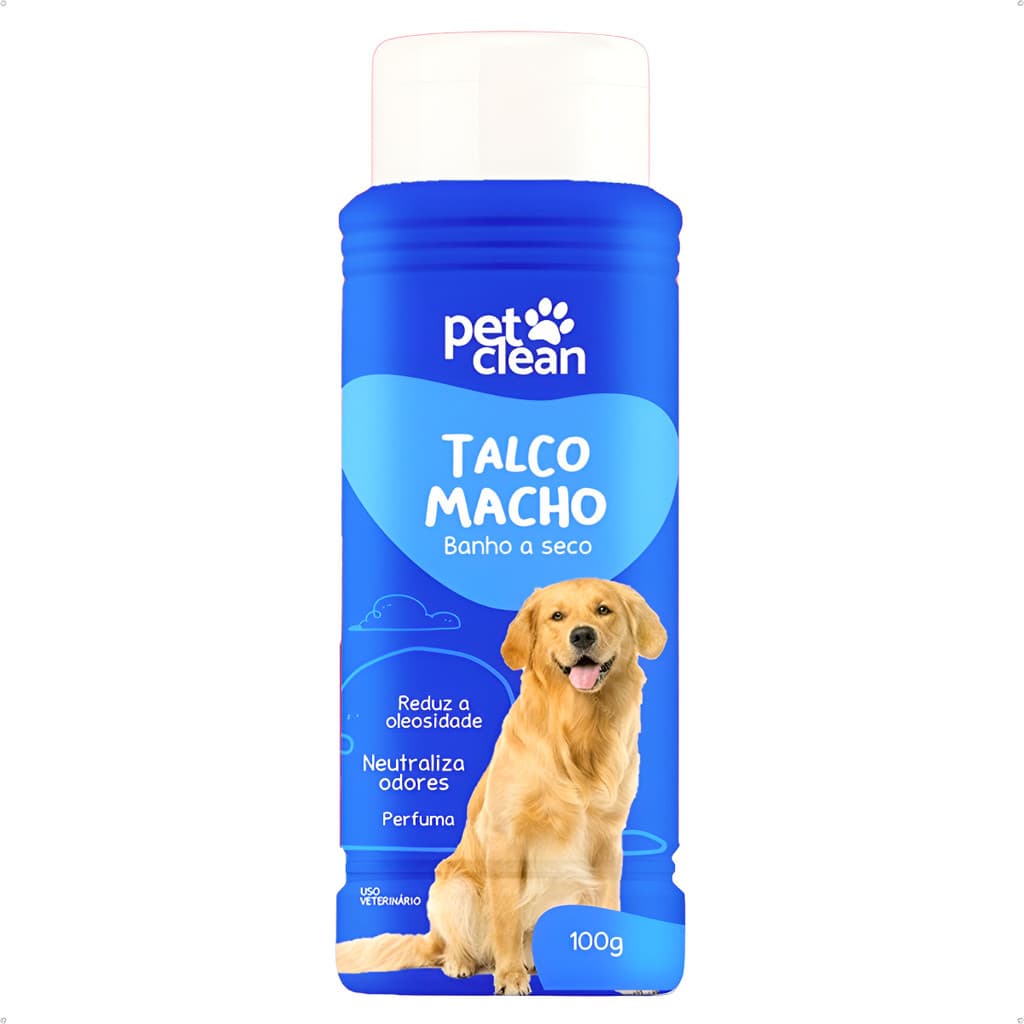Talco Banho a Seco Pet Clean Macho 100g Higiene Fácil