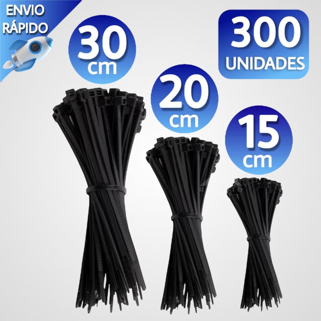 Jogo 300/100 Abraçadeira de Nylon Enforca Gato Braçadeira Cintas Plásticas  15cm - 20cm - 30cm - Preta | Branca