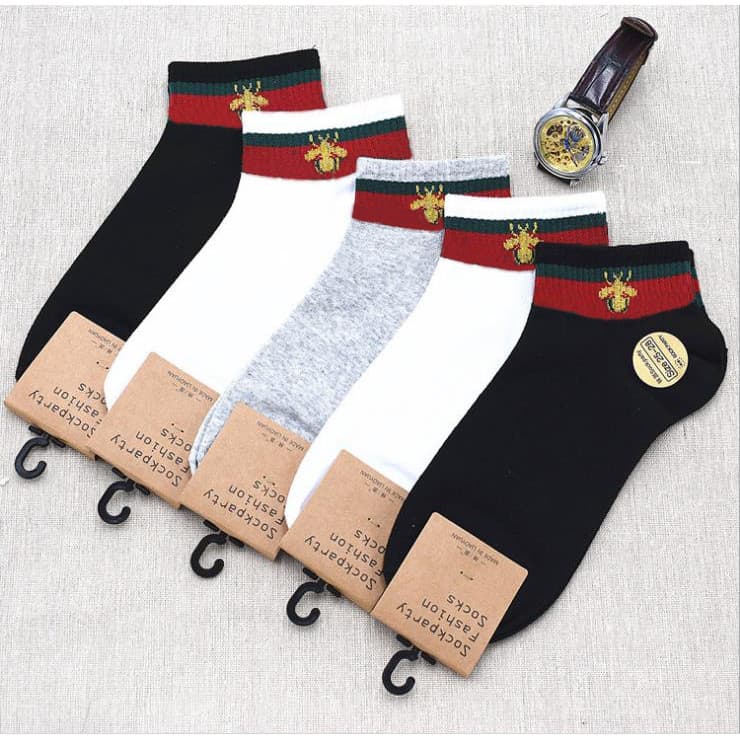 5 Pares De Meias De Tornozelo De Algodão Masculinas De Cores Mistas De Alta Qualidade Curtas Listradas De Abelha Esporti