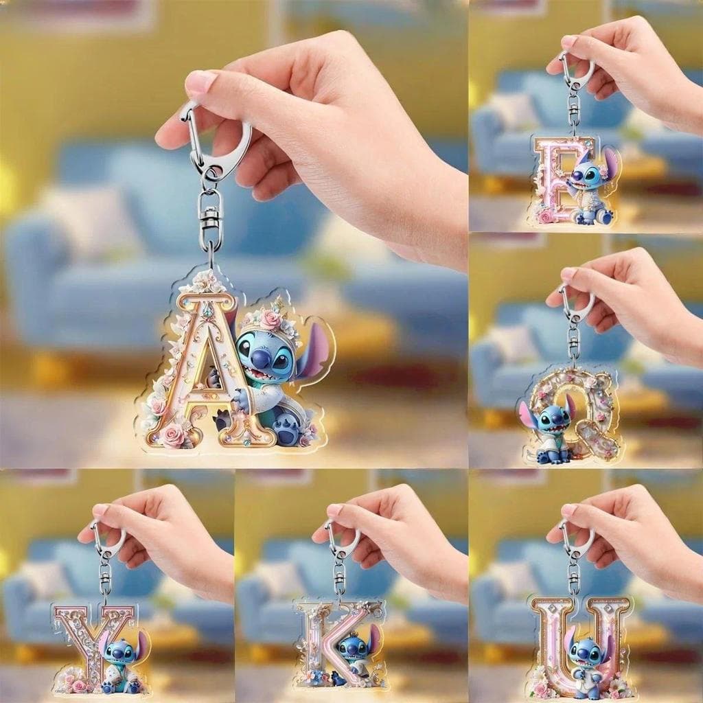 Disney Stitch Anime Figura Acrílico Pingente Chaveiro Dos Desenhos Animados Widgets De Carro Decoração Plana Acessórios
