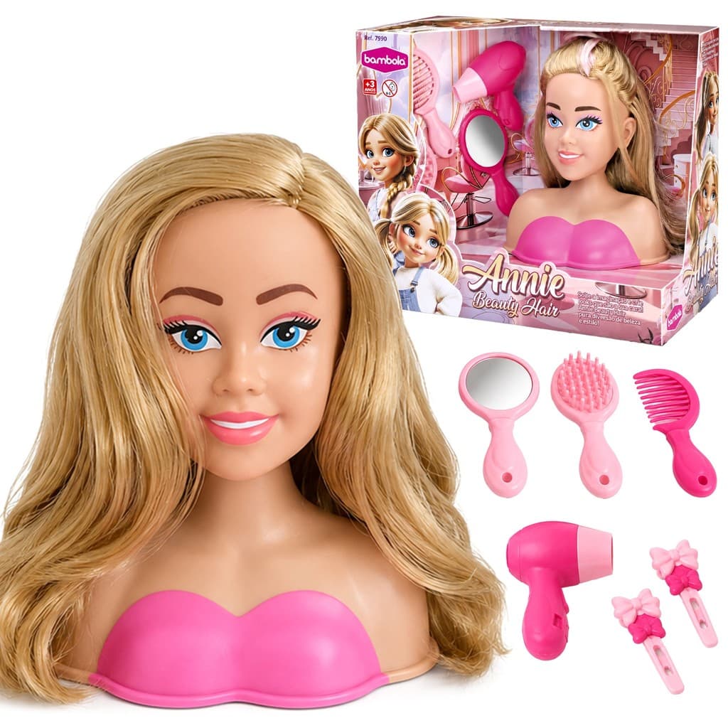 Boneca Para Pentear Infantil Annie Hair Style Com Escova Secador Espelho E Presilhas - Bambola