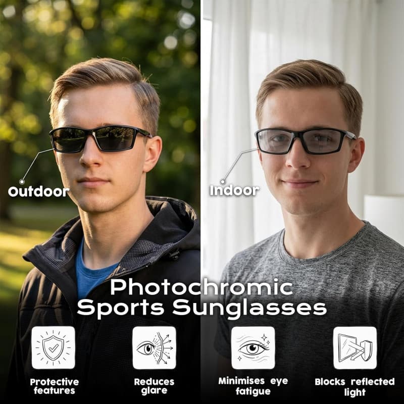Óculos de Ciclismo Fotochromáticos para Homens, Óculos de Sol Esportivos Polarizados para Corrida, Óculos de Sol Esporti
