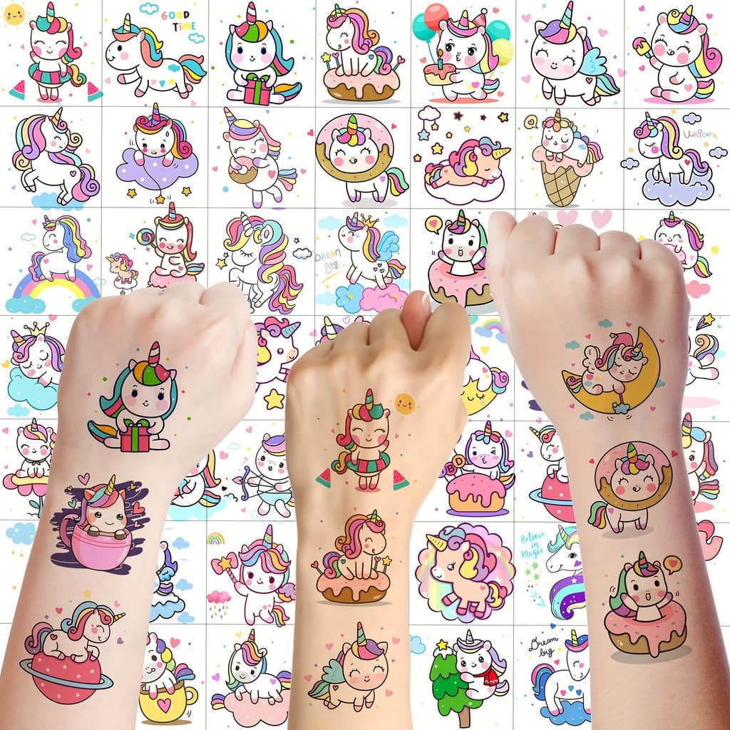 50 PCS Tatuagens Temporárias De Unicórnio Fofo Para Meninas Mulheres À Prova D'água Mãos Falsas Adesivo De Tatuagem Faci