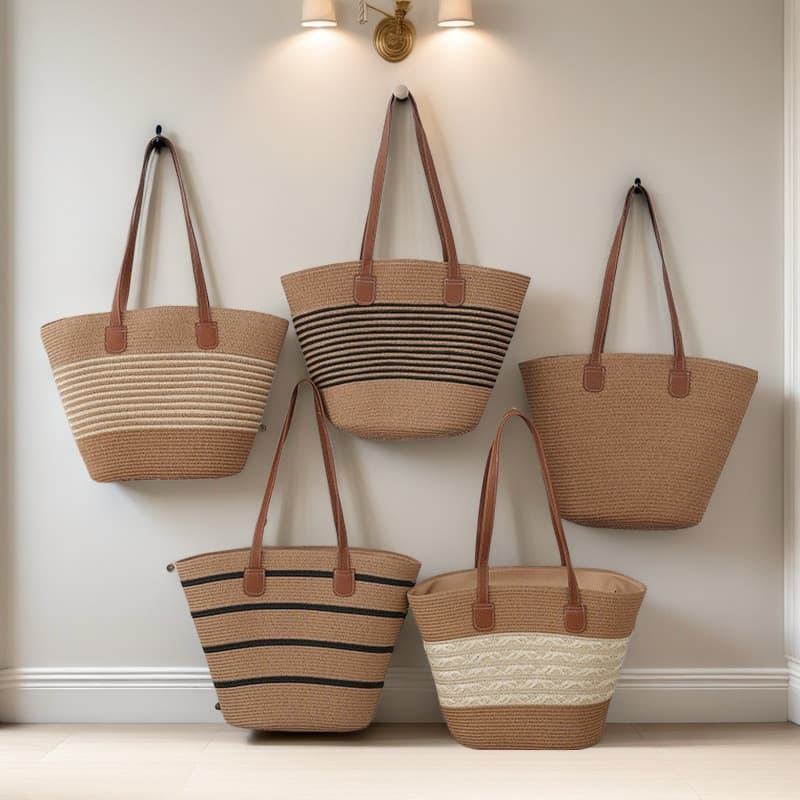 Bolsa de palha listrada feminina, grande capacidade, novo estilo, férias à beira-mar, praia, bolsa de palha, tecido, sac
