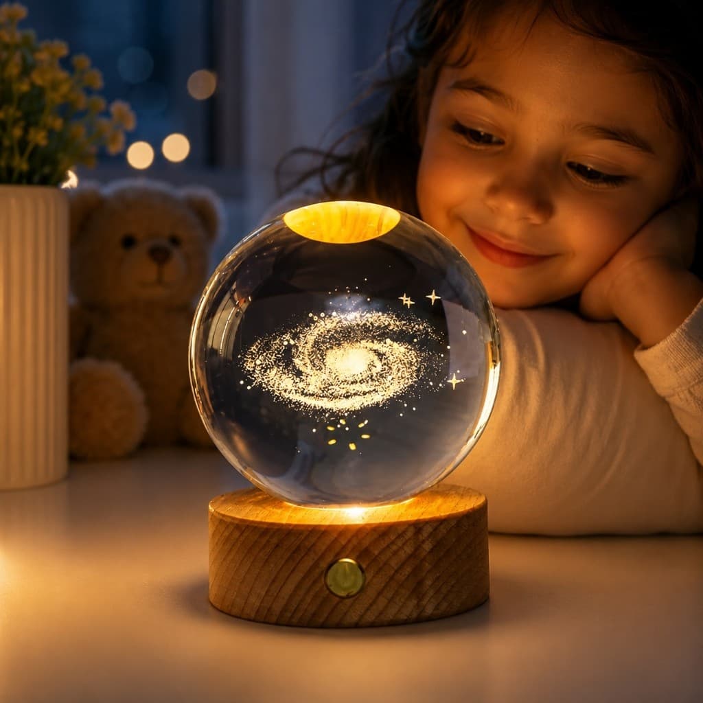 Luminária Bola de Cristal Galáxia Clarear Lâmpada Decoração Criança Dormir Quarto Abajur