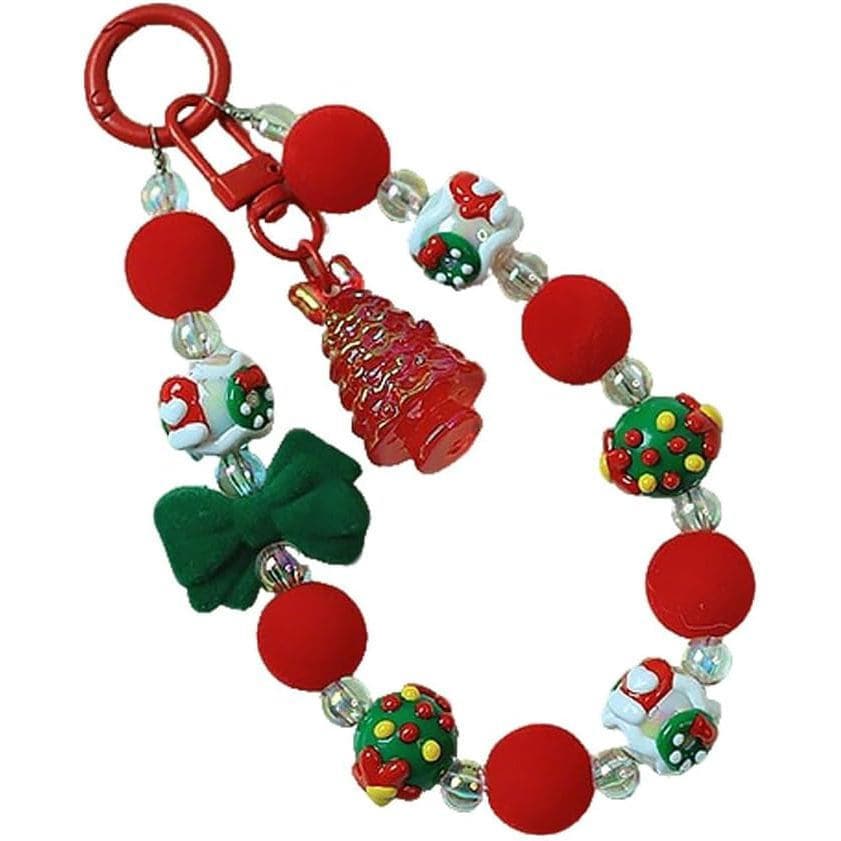 Chaveiro De Contas De Natal Com Pulseira , Arco De Árvore Festiva , Ornamento De Chave De Carro , Alça De Telefone Anti-
