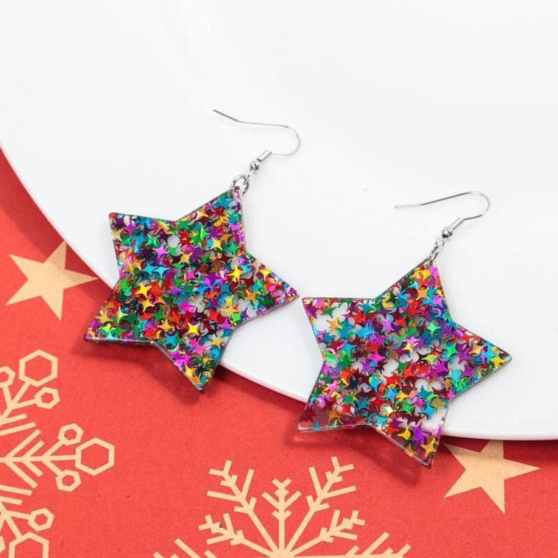 Lantejoulas Estrela Acrílico Feliz Natal Brincos Para Mulheres Novo Glitter Colorido Pentagrama Conjuntos De Festa D