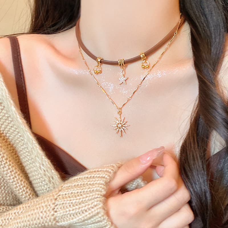 colar colar aço inoxidável Merad Retro empilhado colar feminino doce legal quente estilo menina clavícula corrente boê