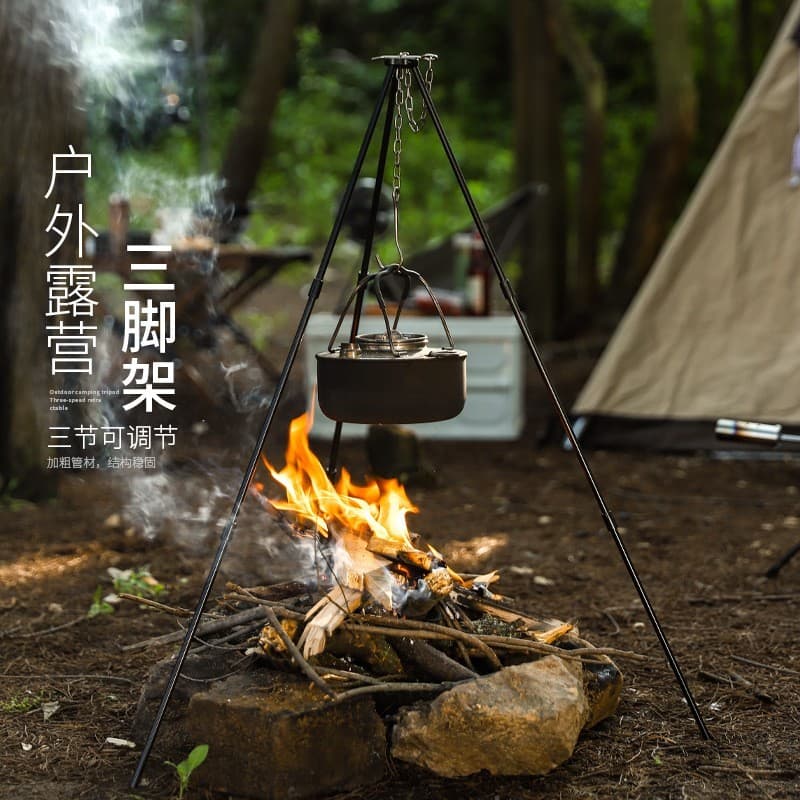 Acampamento fogueira tripé liga de alumínio portátil suporte acampamento triângulo marca tronco suporte pendurado pote s