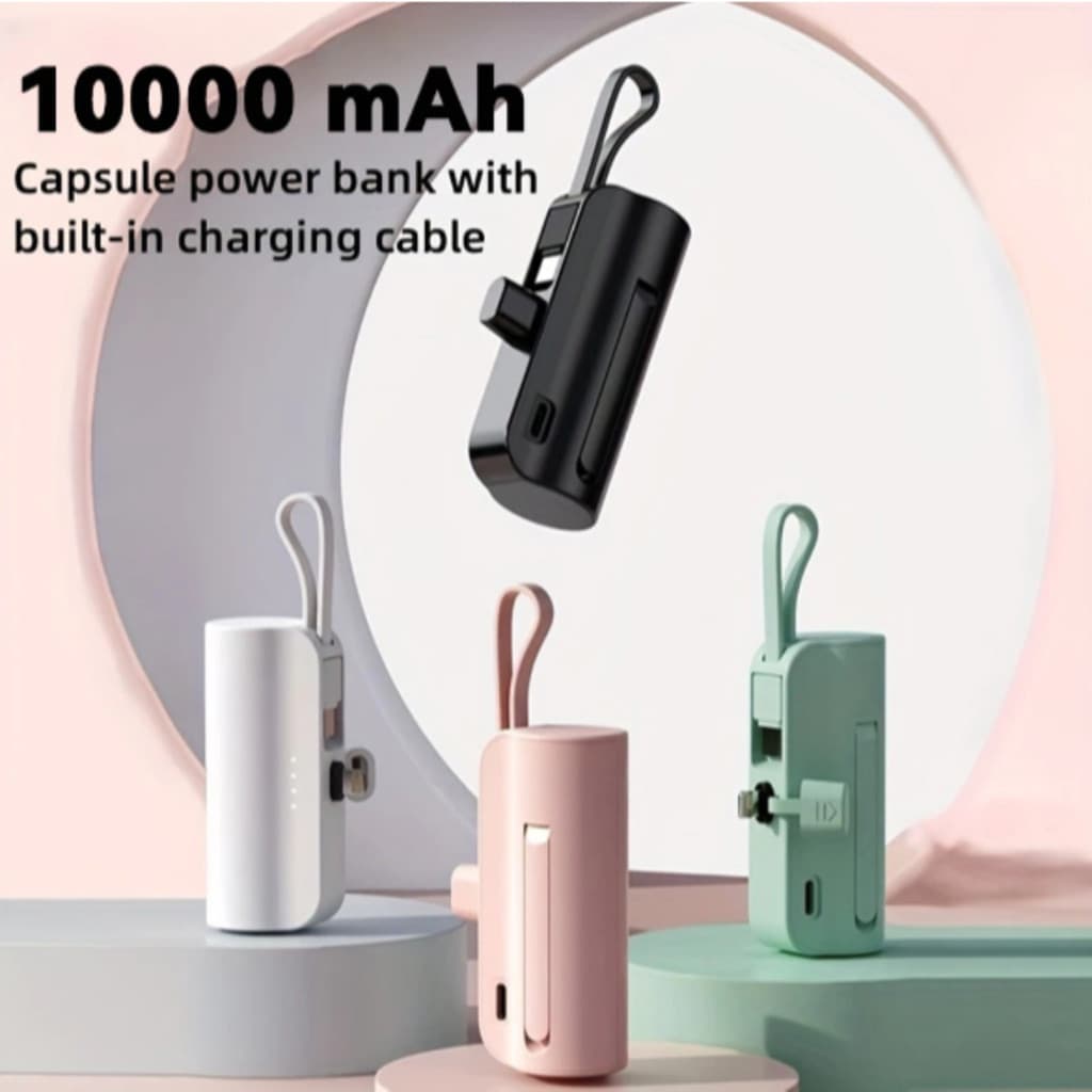 Carregador Mini Power Bank 10000mAh Bateria Sem Fio 2em1 Carregador Portátil para iPhone e Tipo-C