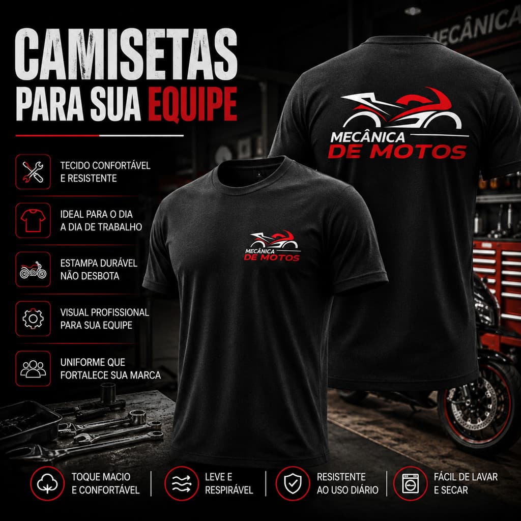 Camiseta Básica 100% Algodão Empresa Uniforme Mecânica Motos