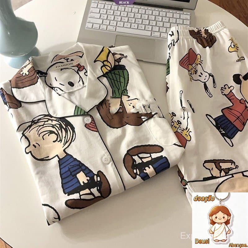 Anime Dos Desenhos Animados Charlie Brown Conjunto de Pijamas Snoopy Mulheres Novo Verão INS Shorts de Manga Curta