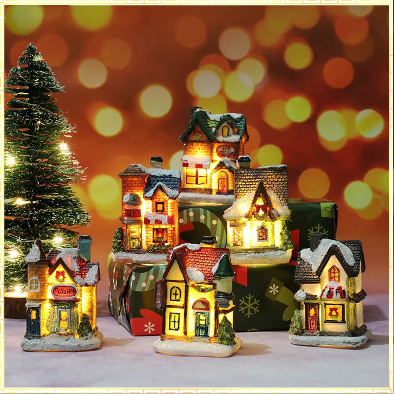 [Hot] Decorações Para Árvores De Natal Enfeites De Mesa Mini Casa De Resina Com Luz LED Presentes