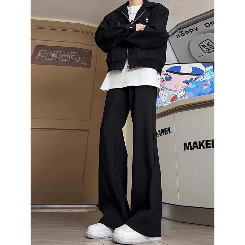 Calça Machete Preta Masculina Verão Drape High-End Sense Slim-fit Slimmer Look Reta
