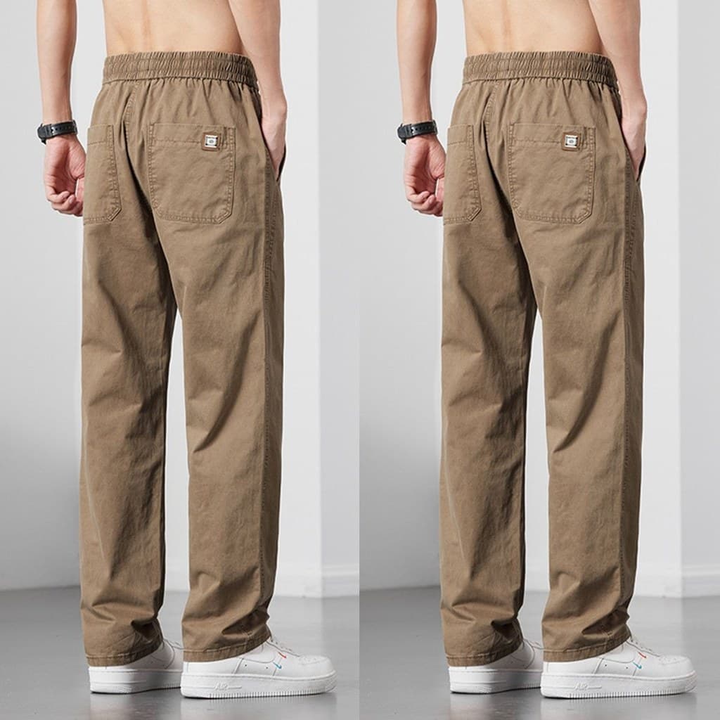 Street Wear Retro vitalidade estilo macacão calças casuais masculino solto calças retas cáqui Anti-rugas perna larga