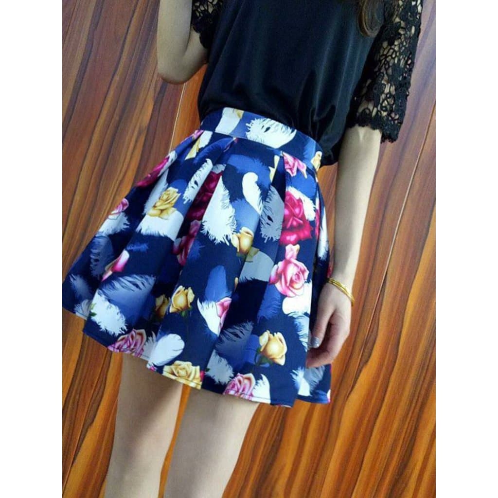 Saia de verão novo estilo moda versão coreana saia de cintura alta impressa Pettiskirt fino-ajuste Anti-reflexo saia pli