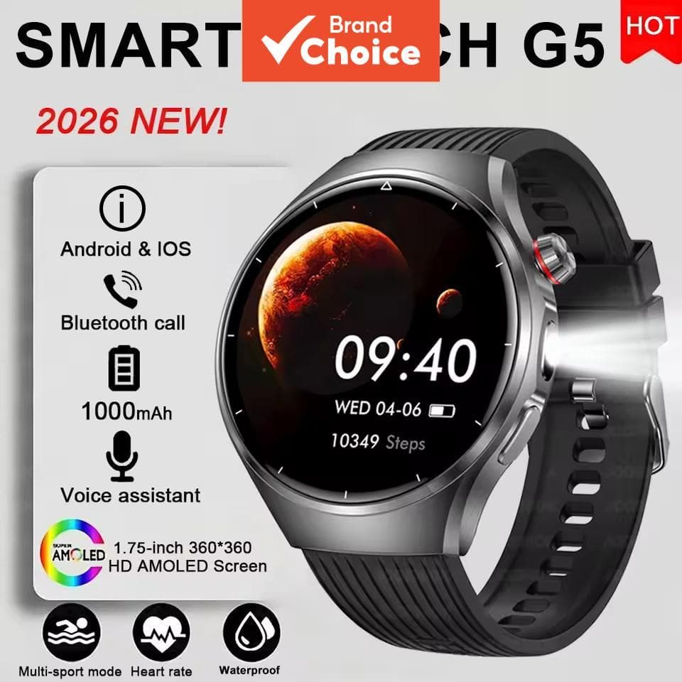 Novo Smartwatch Masculino com Tela HD de 1,75 polegadas, à prova d'água, com chamada Bluetooth e lanterna LED,