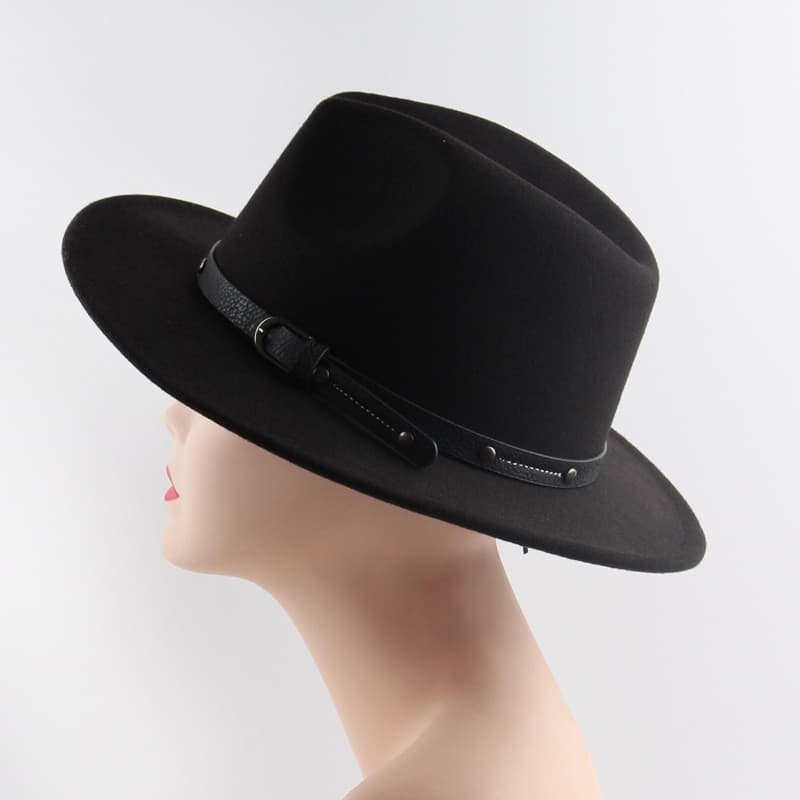 Outono Inverno Lã Fedora Chapéu Com Cinto Para Mulheres Aba Plana Larga Feltro Jazz Superior Cor Sólida Chapéus KTPG