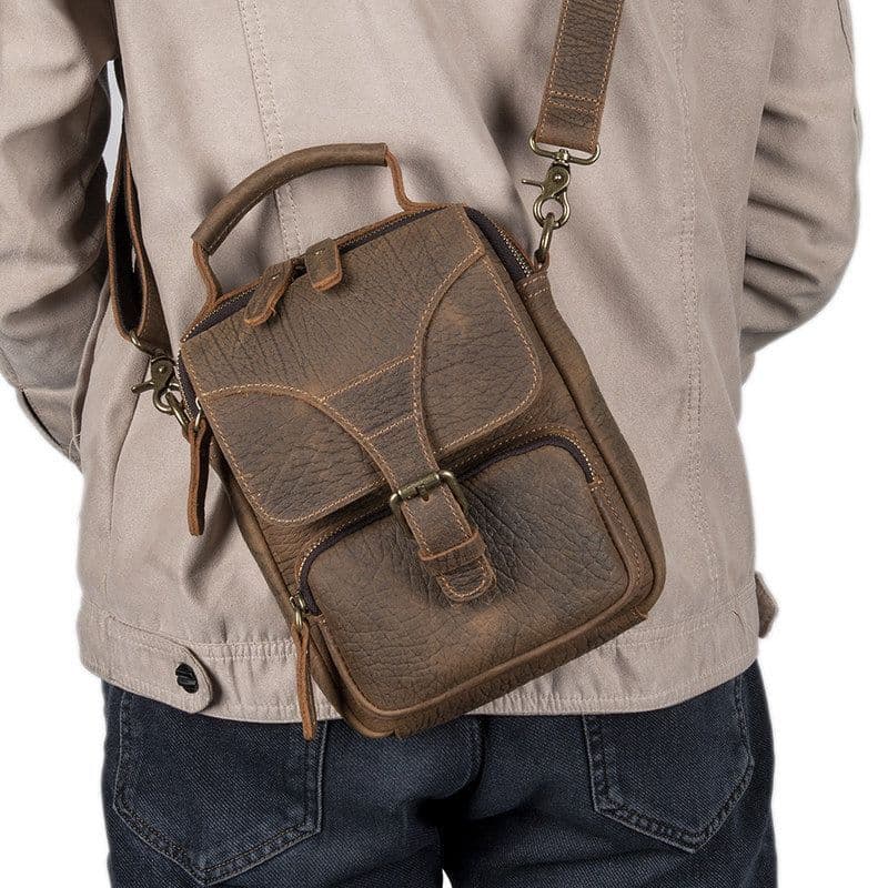 Nova bolsa mensageiro masculina de couro genuíno bolsa de ombro primeira camada de couro Crazy Horse Casual Retro bolsa