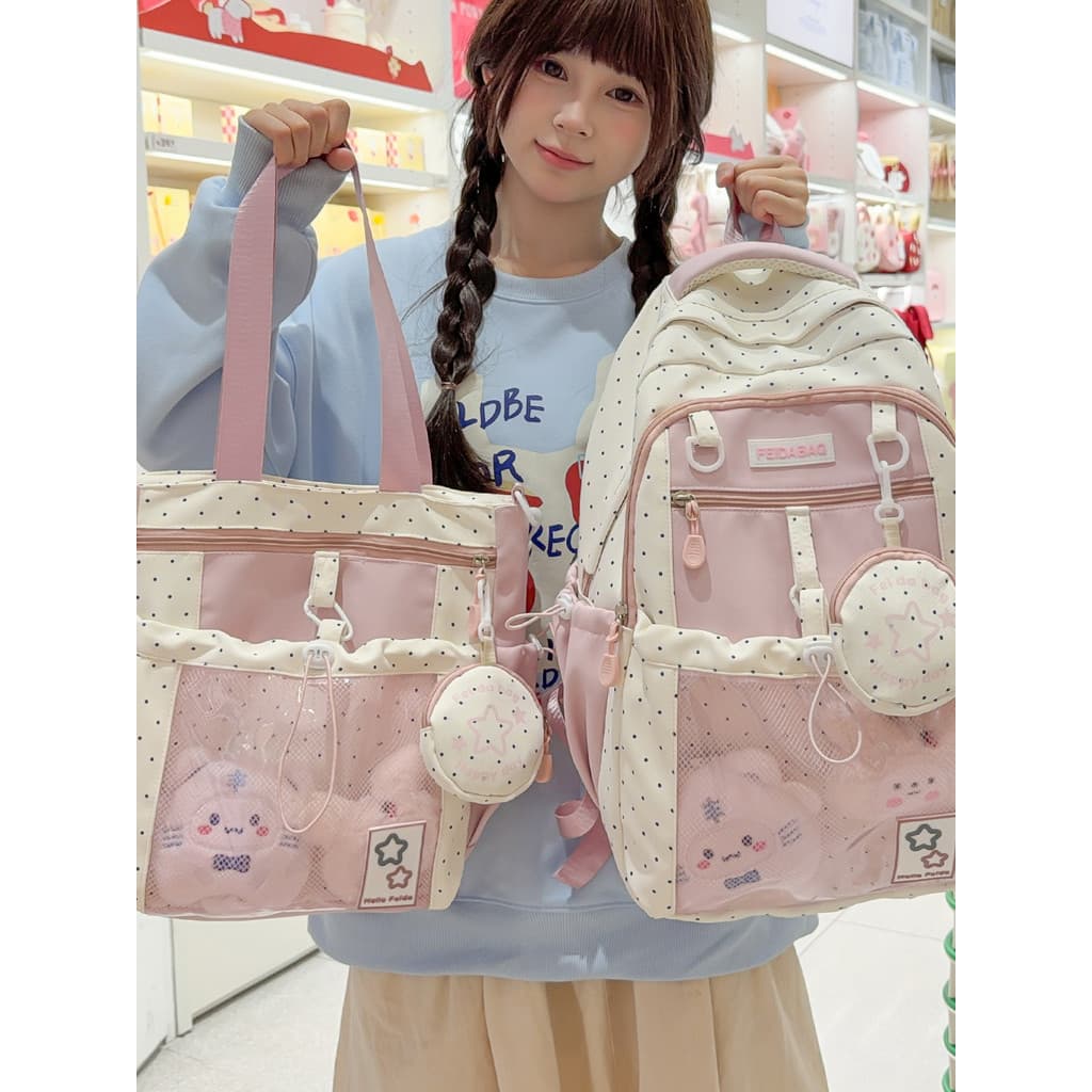 Mochila escolar de bolinhas, estudantes do ensino médio, meninas, estudantes do ensino fundamental, grande capacidade, e