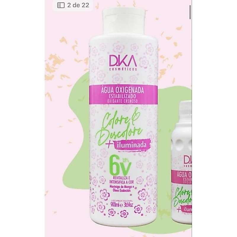 12 unidades Água Oxigenada 6 Volumes  Para Coloração  Dka Cosméticos-900 mL