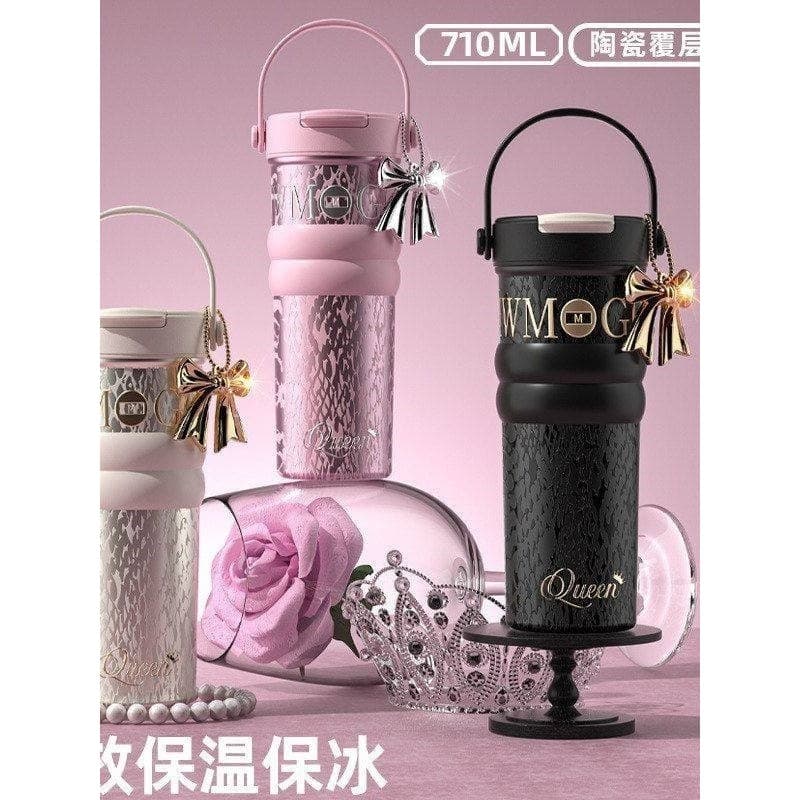 Novo estilo de alto valor copo térmico feminino grande capacidade carro cerâmica café acompanhando gelo mestre copo luz