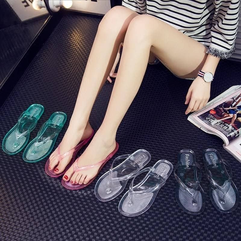 Verão fundo plano moda exterior Wear feminino cristal transparente estudante geléia flip-flops praia sandálias à beira-m