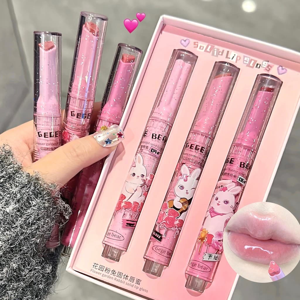 Desenhos animados Coelho Rosa Sólido Brilho Labial Brilho de Água Espelho Hidratante Lip Glaze Batom Cristal Jelly Lip D