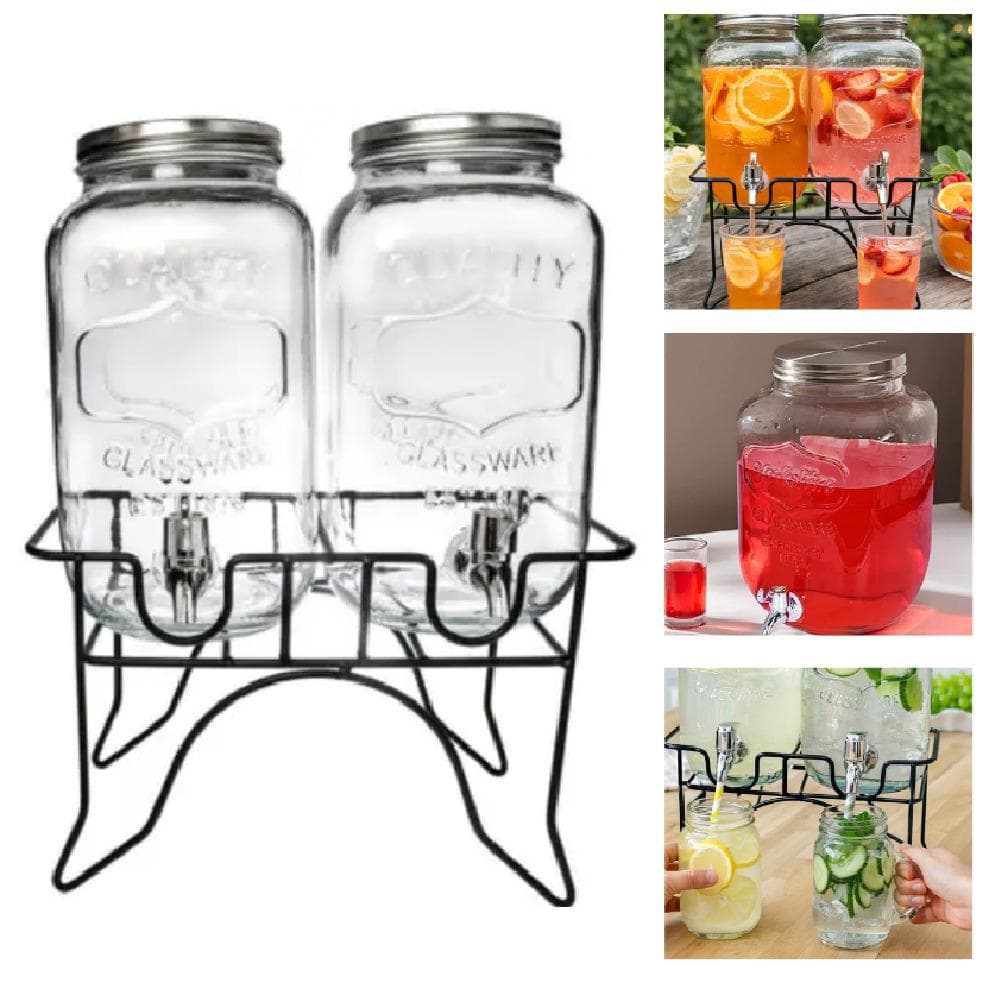 SUQUEIRA DUPLA VIDRO INOX COM SUPORTE DISPENSER 4 LITROS